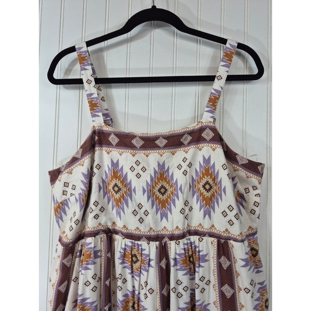 Women's Southwestern Aztec Linen Blend Midi Tank Dress Pockets Purple Large - Picture 3 of 9
